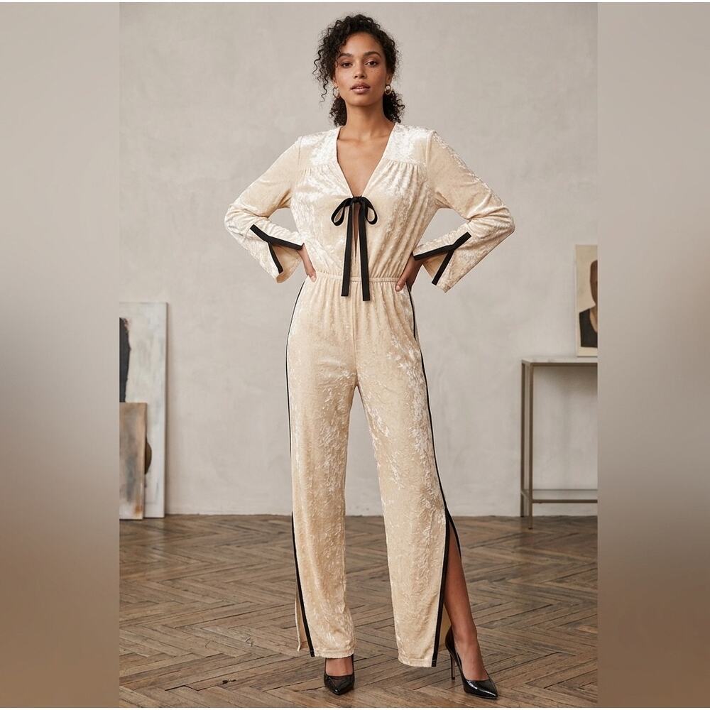 We Are HAH Cream Crushed Velvet Jump On It Jumpsuit Large Hot As Hell Retro